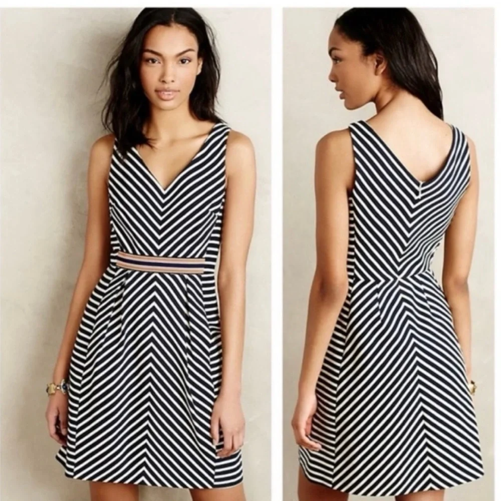 Maeve Mitered Stripe Fit And Flare Dress - Picture 1 of 7